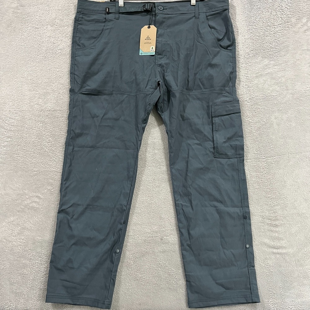 prAna Stretch Zion Slim Pants Men's 42x30 Grey Blue Roll Up Gorpcore Hiking NEW